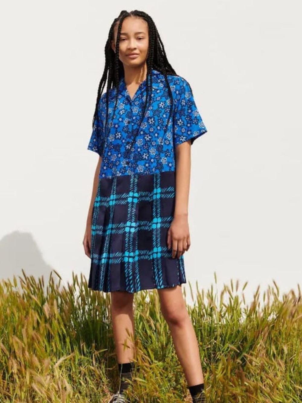 Uniqlo X Marni Blue Mixed Print Short Sleeve Shirt Dress size L